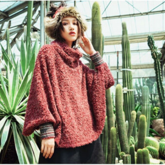 Aporia.as Boucle Turtle Neck Poncho Cape Sweater - Picture 1 of 4